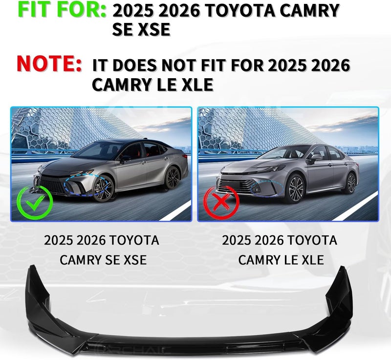 Archaic Front Bumper Lip Spoiler Compatible for 9th Gen 2025 2026 Toyota Camry SE XSE,Splitter Under Chin Spoiler Body Kit Camry Accessories（Not Fit for with DRL & Fog Lights Models） - Image 2